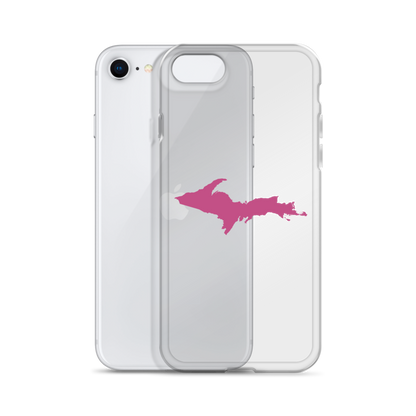 Michigan Upper Peninsula Clear iPhone Case (w/ Apple Blossom Pink UP Outline)