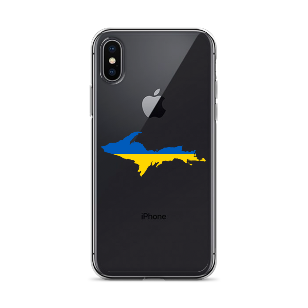 Michigan Upper Peninsula Clear iPhone Case (w/ UP Ukraine Flag Outline)