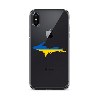 Michigan Upper Peninsula Clear iPhone Case (w/ UP Ukraine Flag Outline)