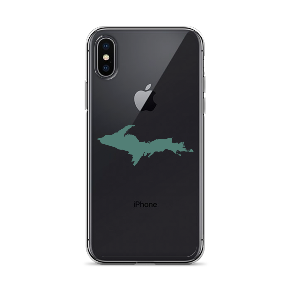 Michigan Upper Peninsula Clear iPhone Case (w/ Copper Green UP Outline)