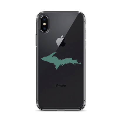 Michigan Upper Peninsula Clear iPhone Case (w/ Copper Green UP Outline)