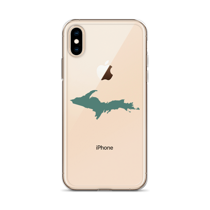 Michigan Upper Peninsula Clear iPhone Case (w/ Copper Green UP Outline)