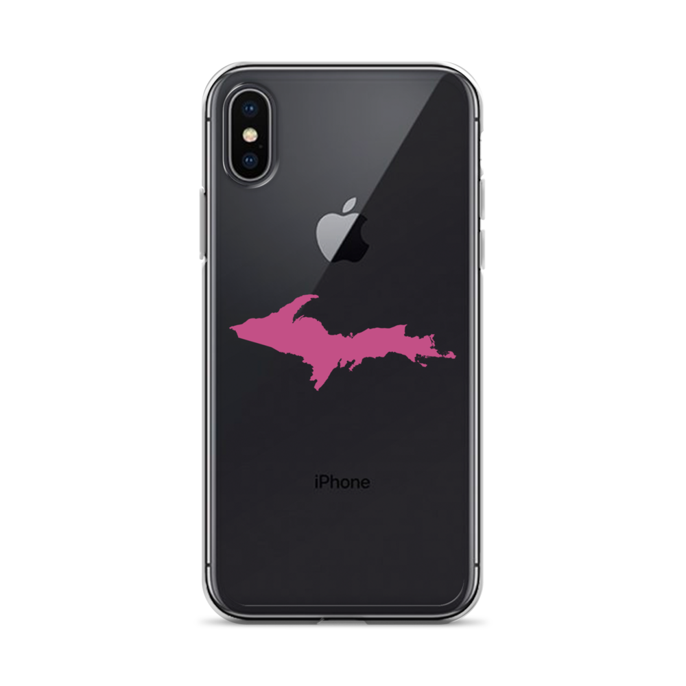 Michigan Upper Peninsula Clear iPhone Case (w/ Apple Blossom Pink UP Outline)