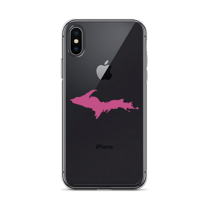 Michigan Upper Peninsula Clear iPhone Case (w/ Apple Blossom Pink UP Outline)