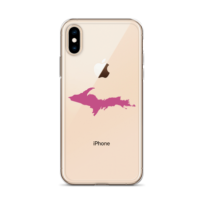 Michigan Upper Peninsula Clear iPhone Case (w/ Apple Blossom Pink UP Outline)