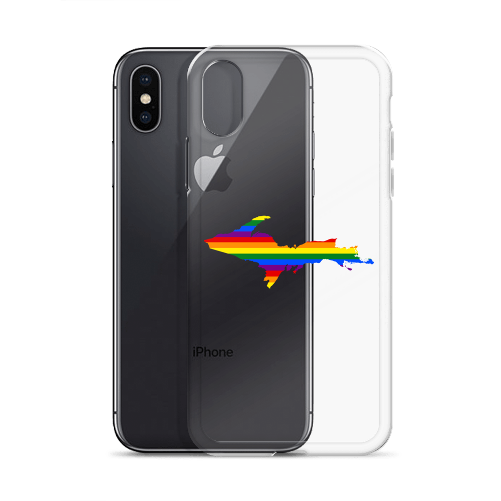 Michigan Upper Peninsula Clear iPhone Case (w/ UP Pride Flag Outline)