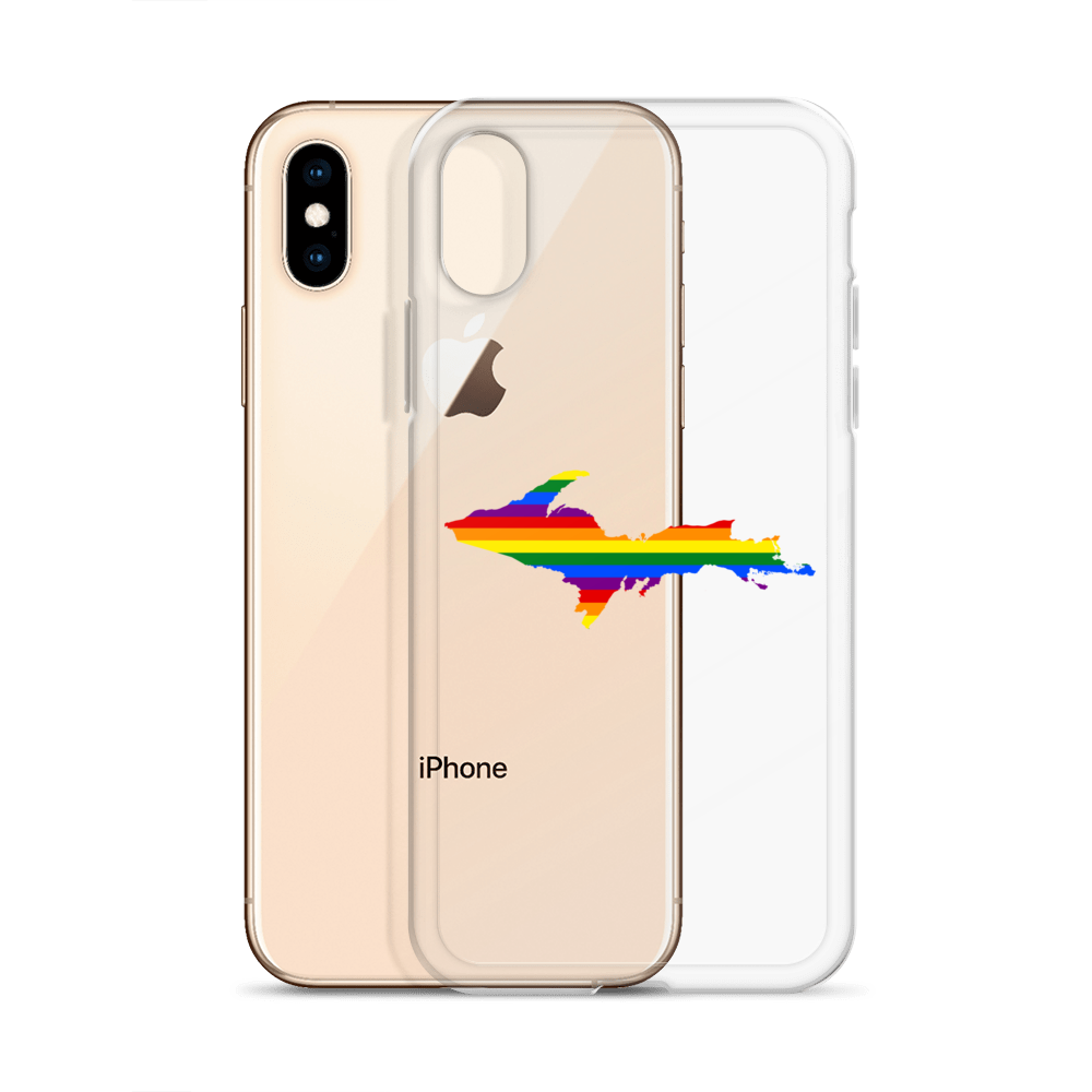 Michigan Upper Peninsula Clear iPhone Case (w/ UP Pride Flag Outline)