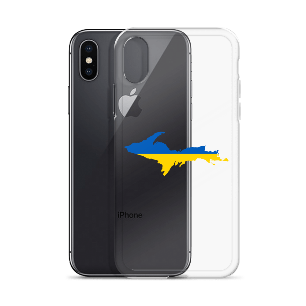 Michigan Upper Peninsula Clear iPhone Case (w/ UP Ukraine Flag Outline)