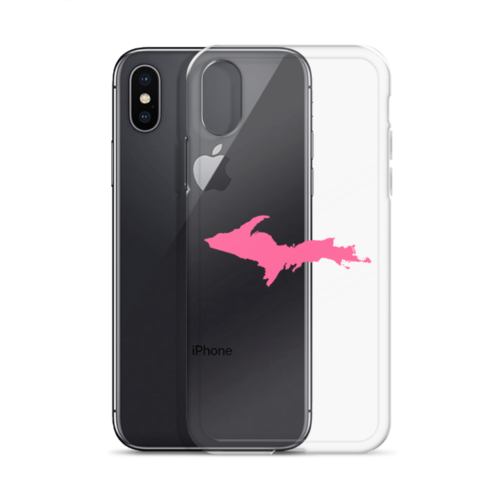 Michigan Upper Peninsula Clear iPhone Case (w/ Pink UP Outline)