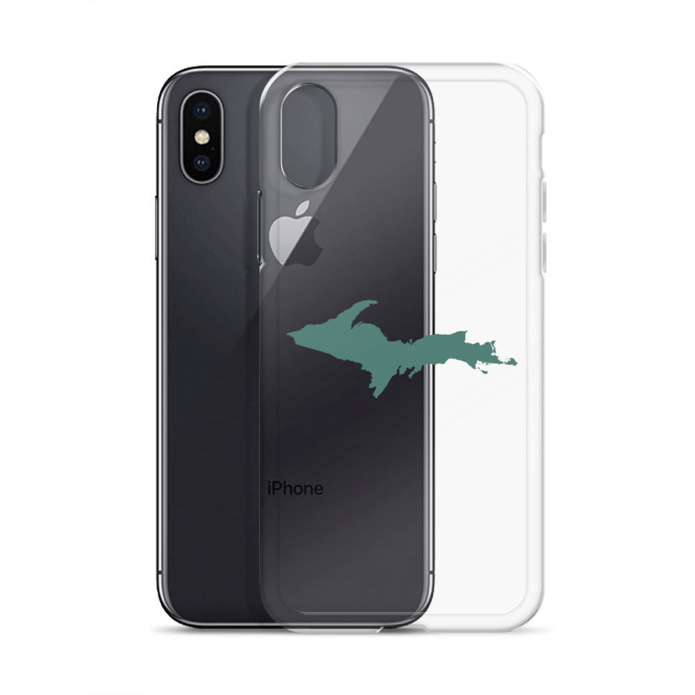 Michigan Upper Peninsula Clear iPhone Case (w/ Copper Green UP Outline)