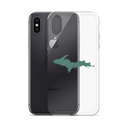 Michigan Upper Peninsula Clear iPhone Case (w/ Copper Green UP Outline)