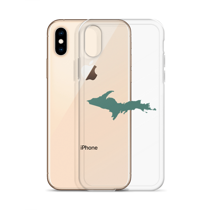 Michigan Upper Peninsula Clear iPhone Case (w/ Copper Green UP Outline)