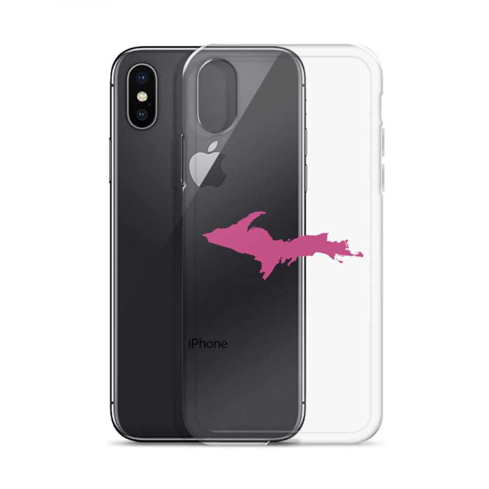 Michigan Upper Peninsula Clear iPhone Case (w/ Apple Blossom Pink UP Outline)