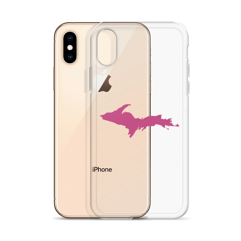 Michigan Upper Peninsula Clear iPhone Case (w/ Apple Blossom Pink UP Outline)