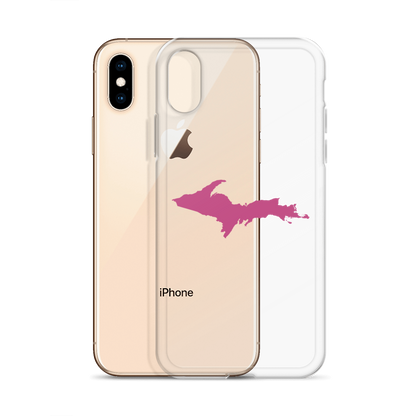 Michigan Upper Peninsula Clear iPhone Case (w/ Apple Blossom Pink UP Outline)