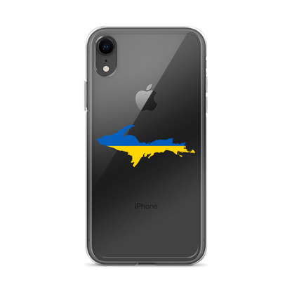 Michigan Upper Peninsula Clear iPhone Case (w/ UP Ukraine Flag Outline)