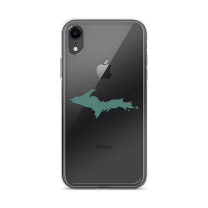 Michigan Upper Peninsula Clear iPhone Case (w/ Copper Green UP Outline)