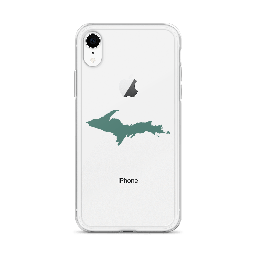 Michigan Upper Peninsula Clear iPhone Case (w/ Copper Green UP Outline)