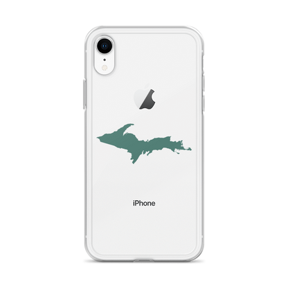 Michigan Upper Peninsula Clear iPhone Case (w/ Copper Green UP Outline)