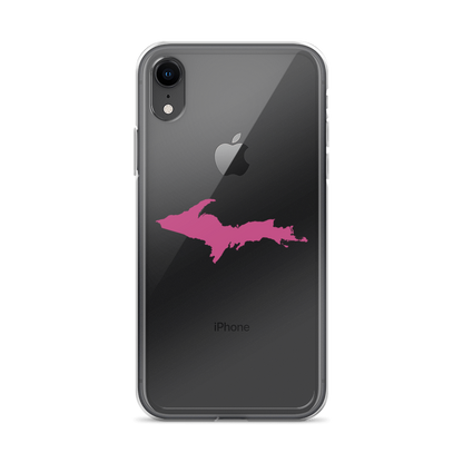 Michigan Upper Peninsula Clear iPhone Case (w/ Apple Blossom Pink UP Outline)