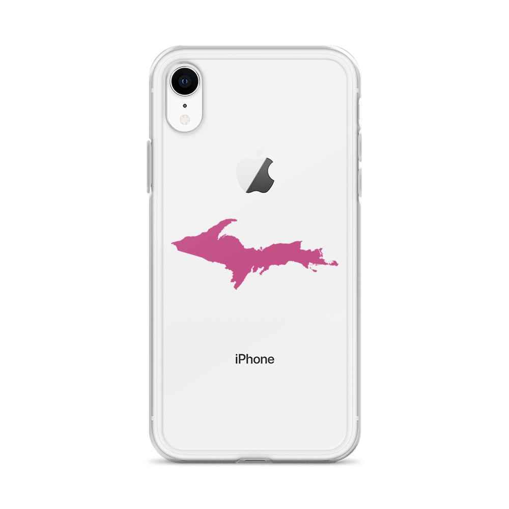 Michigan Upper Peninsula Clear iPhone Case (w/ Apple Blossom Pink UP Outline)