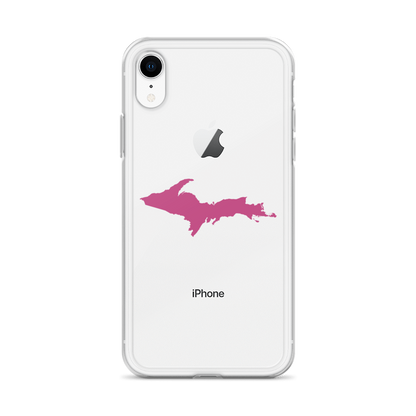 Michigan Upper Peninsula Clear iPhone Case (w/ Apple Blossom Pink UP Outline)