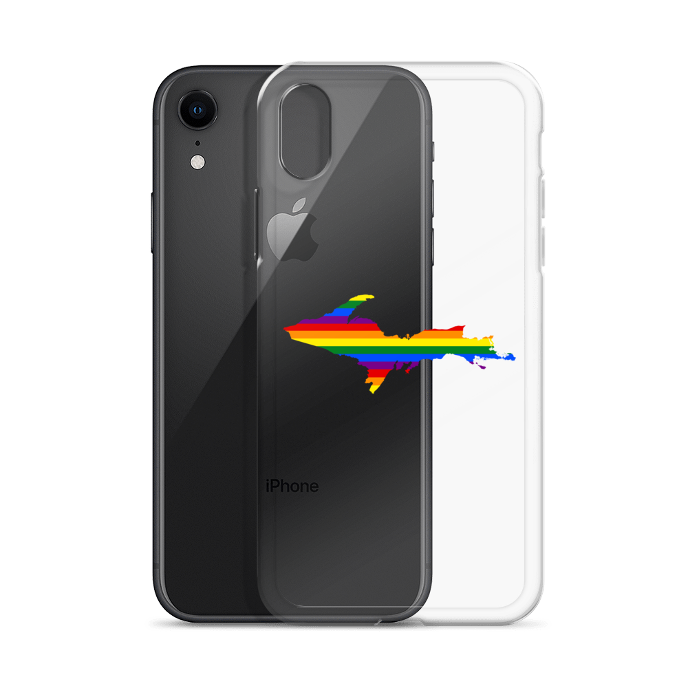 Michigan Upper Peninsula Clear iPhone Case (w/ UP Pride Flag Outline)