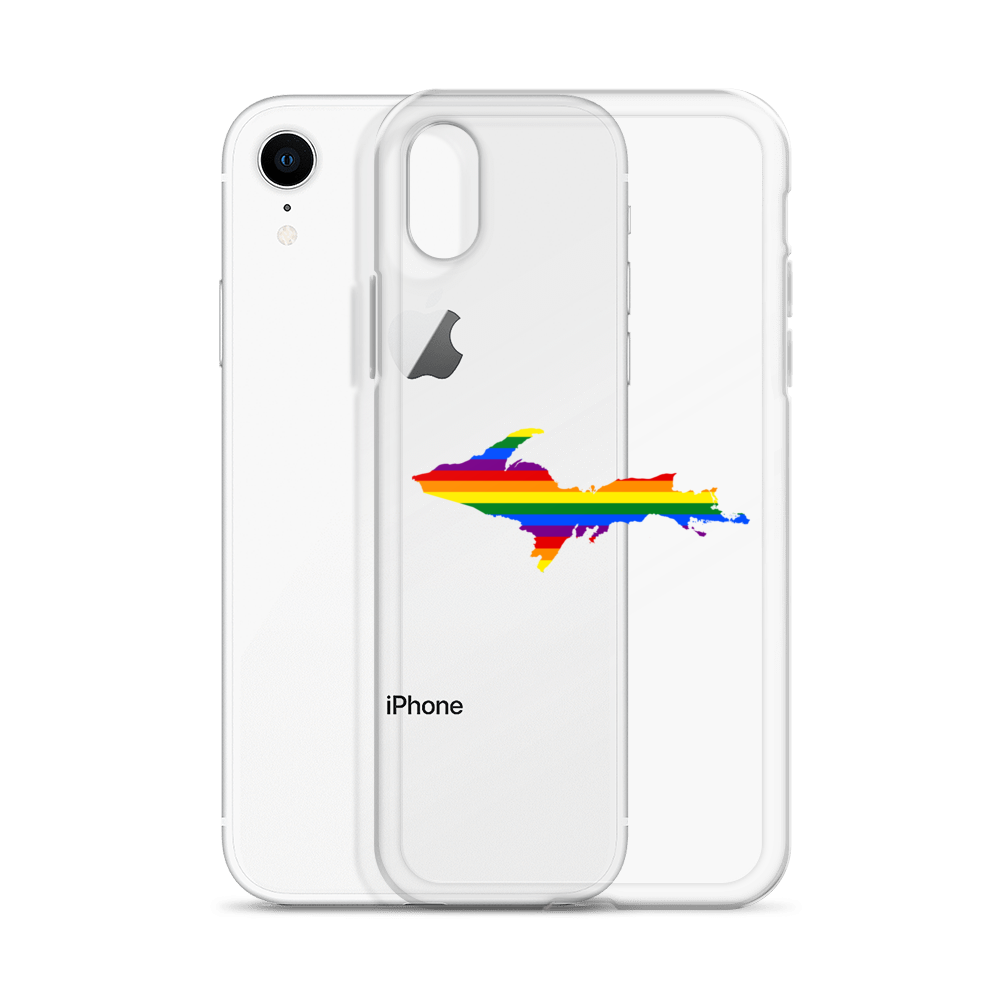 Michigan Upper Peninsula Clear iPhone Case (w/ UP Pride Flag Outline)