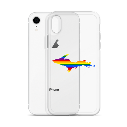 Michigan Upper Peninsula Clear iPhone Case (w/ UP Pride Flag Outline)