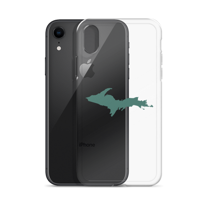 Michigan Upper Peninsula Clear iPhone Case (w/ Copper Green UP Outline)