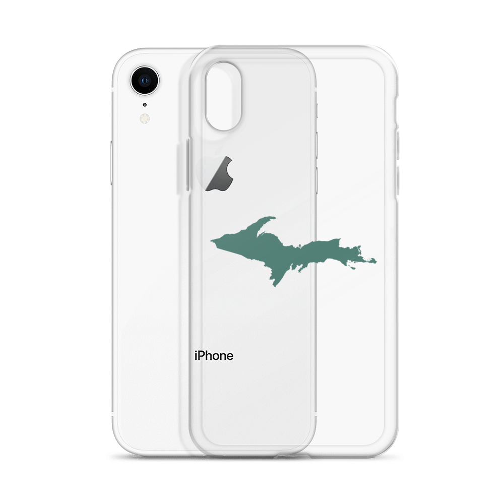 Michigan Upper Peninsula Clear iPhone Case (w/ Copper Green UP Outline)