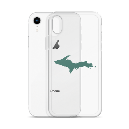 Michigan Upper Peninsula Clear iPhone Case (w/ Copper Green UP Outline)