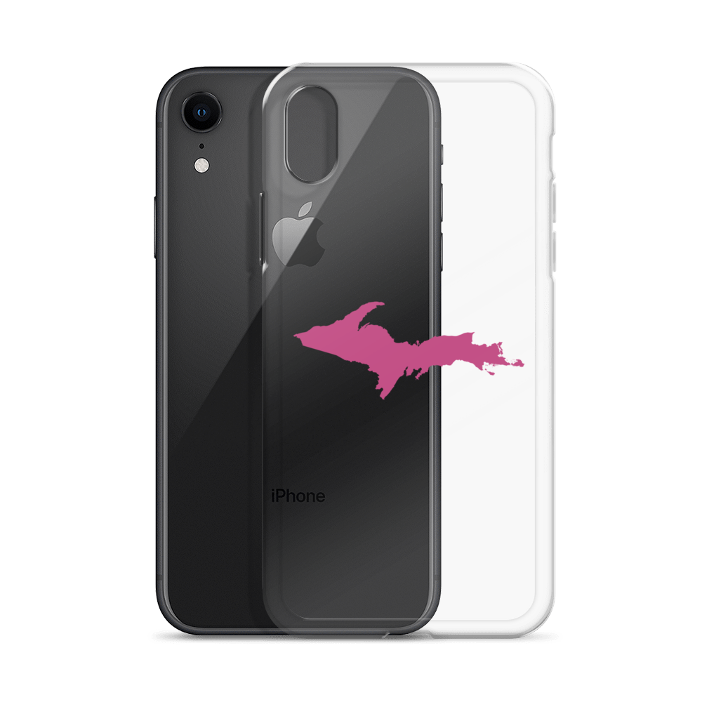 Michigan Upper Peninsula Clear iPhone Case (w/ Apple Blossom Pink UP Outline)