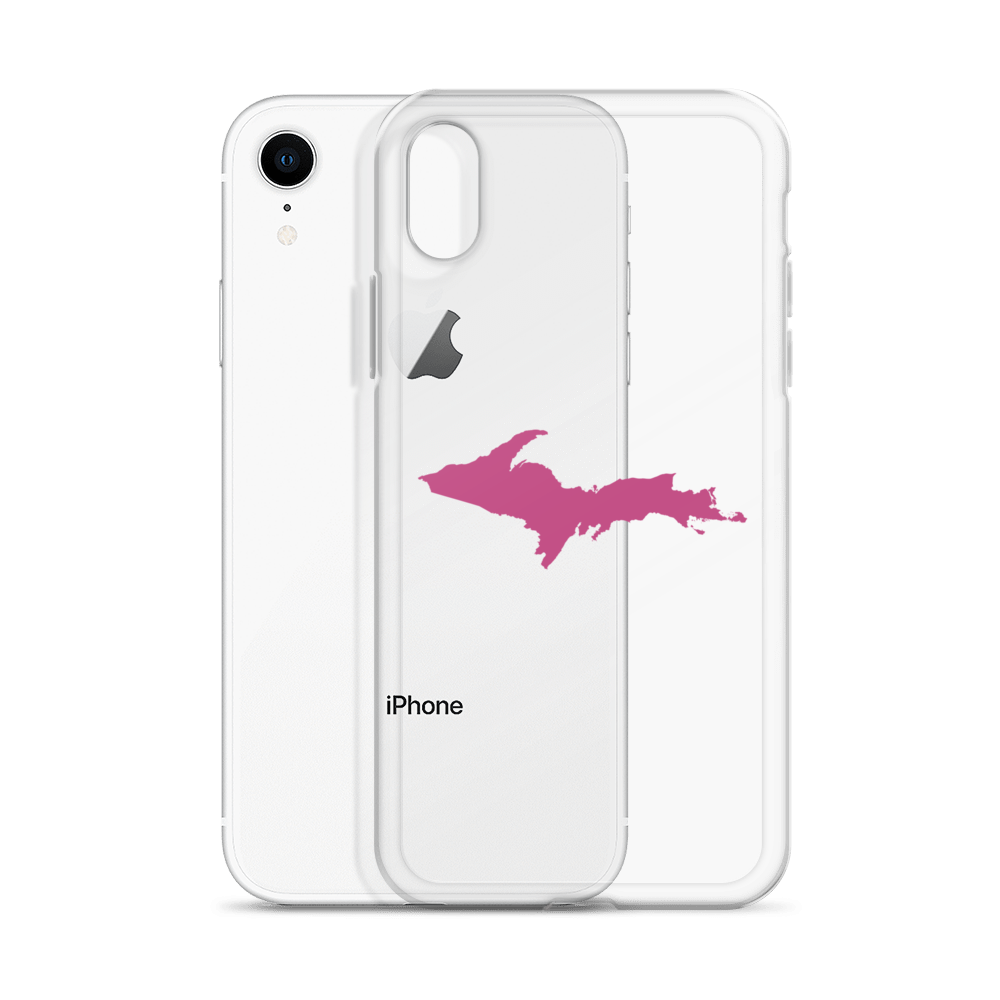 Michigan Upper Peninsula Clear iPhone Case (w/ Apple Blossom Pink UP Outline)