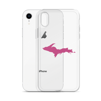 Michigan Upper Peninsula Clear iPhone Case (w/ Apple Blossom Pink UP Outline)