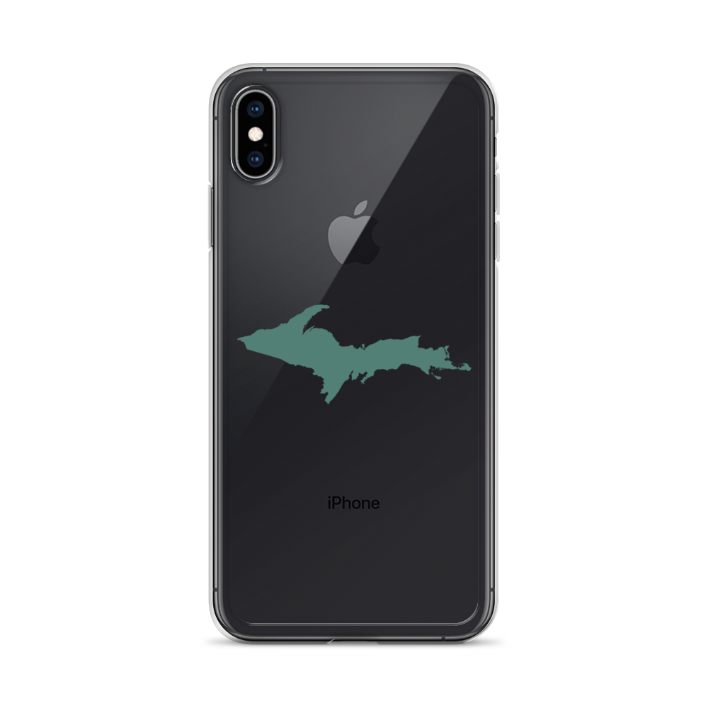 Michigan Upper Peninsula Clear iPhone Case (w/ Copper Green UP Outline)