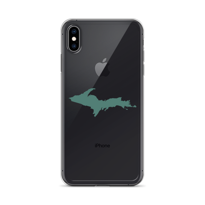 Michigan Upper Peninsula Clear iPhone Case (w/ Copper Green UP Outline)