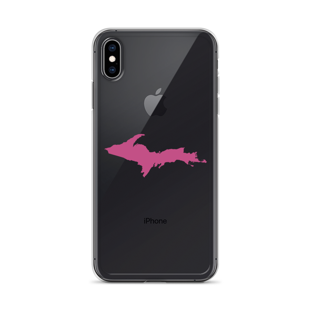 Michigan Upper Peninsula Clear iPhone Case (w/ Apple Blossom Pink UP Outline)