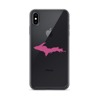 Michigan Upper Peninsula Clear iPhone Case (w/ Apple Blossom Pink UP Outline)