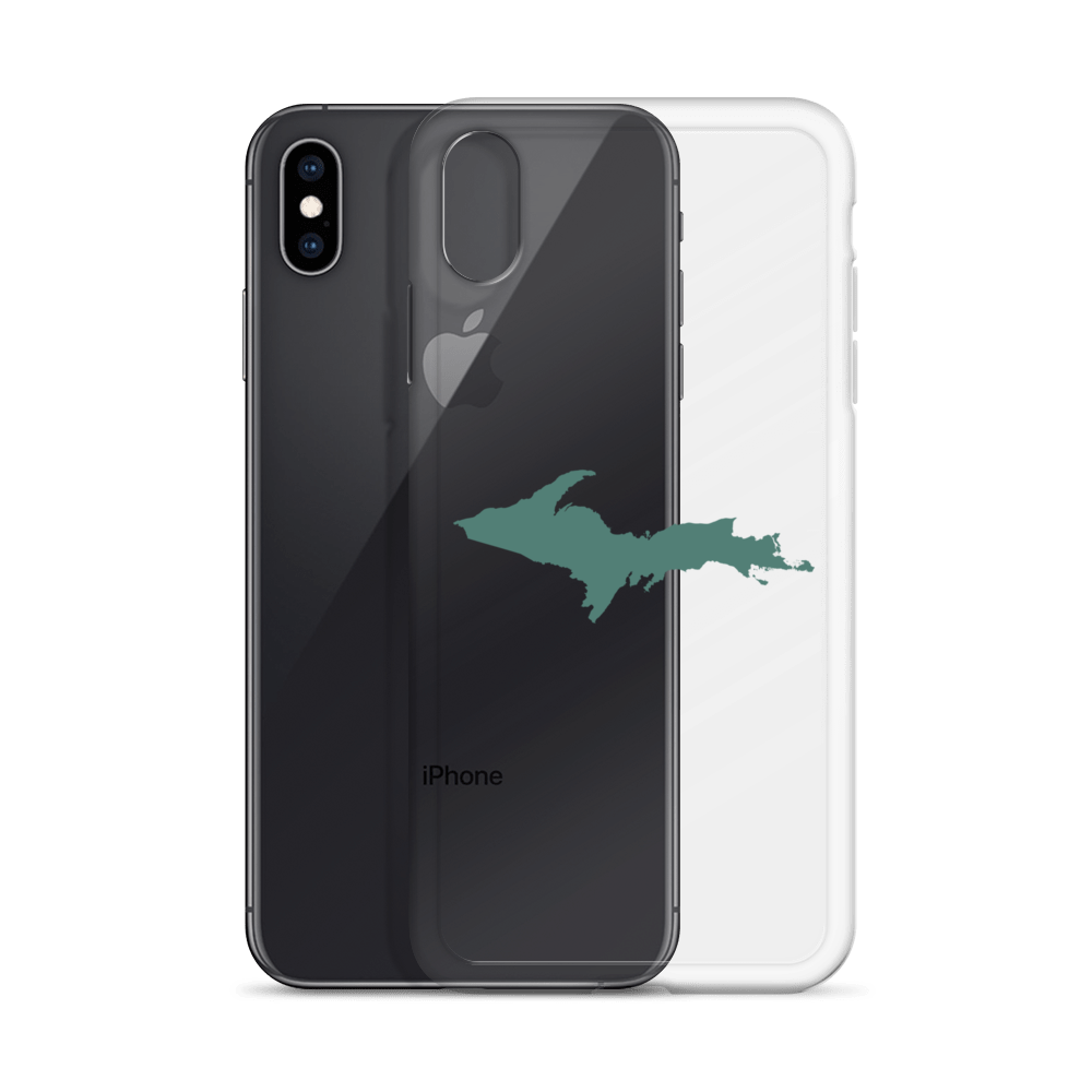 Michigan Upper Peninsula Clear iPhone Case (w/ Copper Green UP Outline)