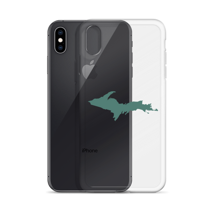 Michigan Upper Peninsula Clear iPhone Case (w/ Copper Green UP Outline)