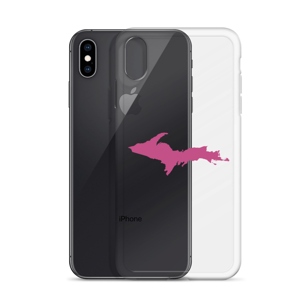 Michigan Upper Peninsula Clear iPhone Case (w/ Apple Blossom Pink UP Outline)