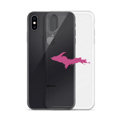 Michigan Upper Peninsula Clear iPhone Case (w/ Apple Blossom Pink UP Outline)