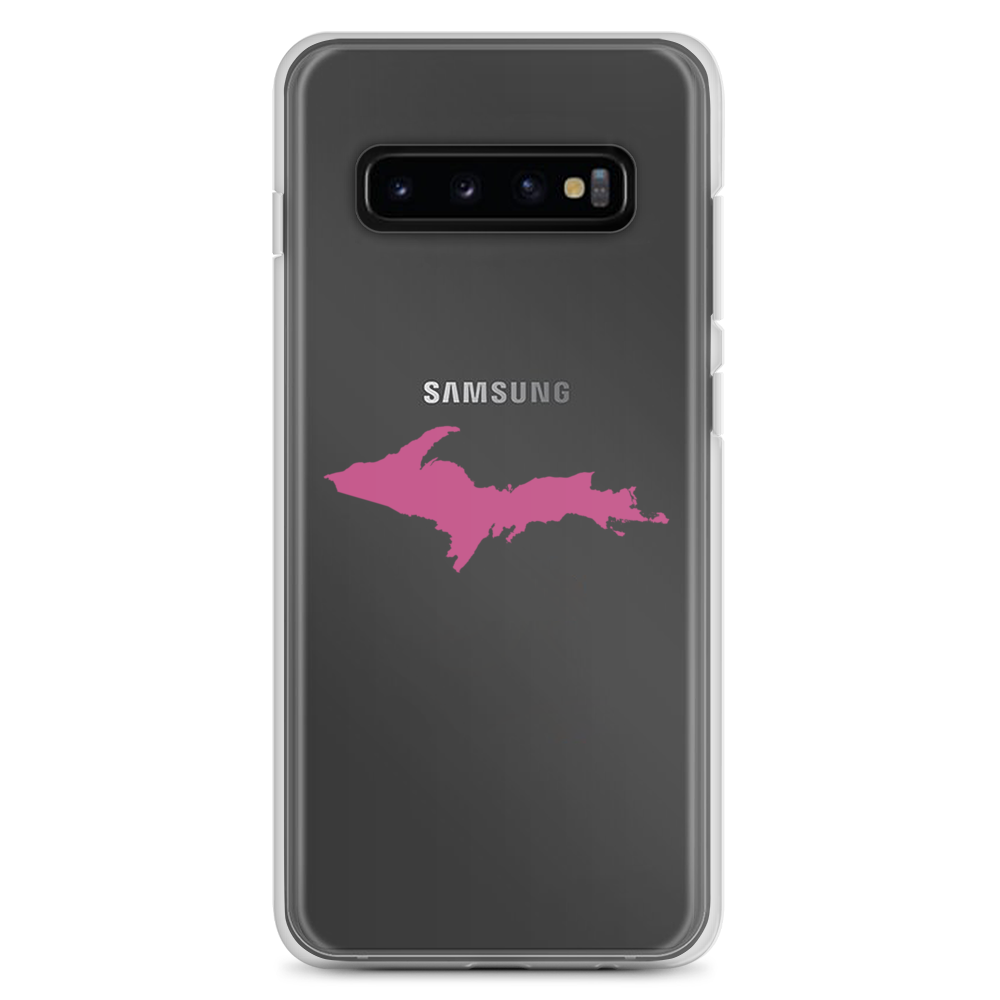 Michigan Upper Peninsula Clear Phone Case (w/ Apple Blossom Pink UP Outline) | Samsung Android