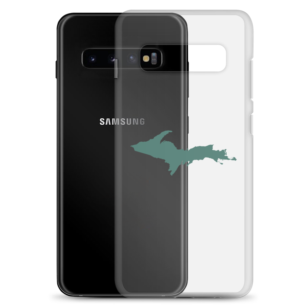 Michigan Upper Peninsula Clear Phone Case (w/ Copper Green UP Outline) | Samsung Android