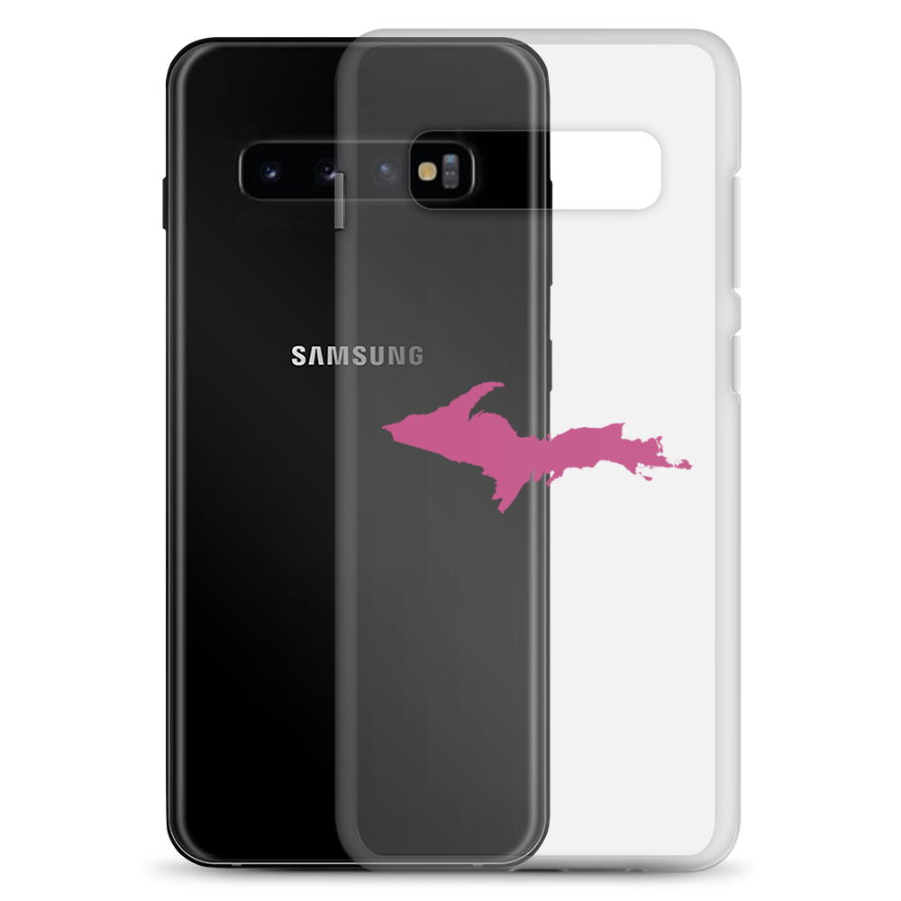 Michigan Upper Peninsula Clear Phone Case (w/ Apple Blossom Pink UP Outline) | Samsung Android