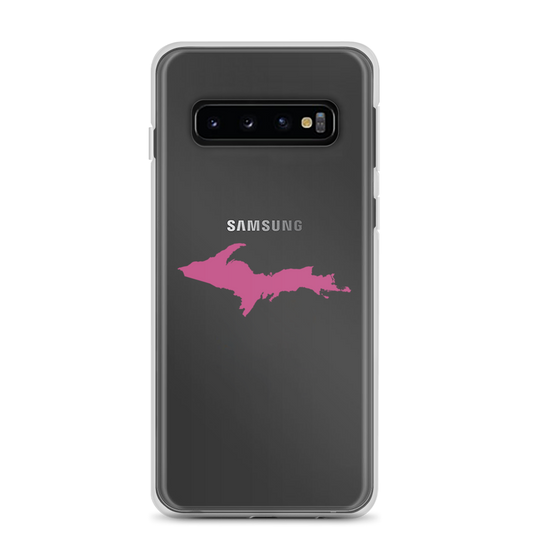 Michigan Upper Peninsula Clear Phone Case (w/ Apple Blossom Pink UP Outline) | Samsung Android