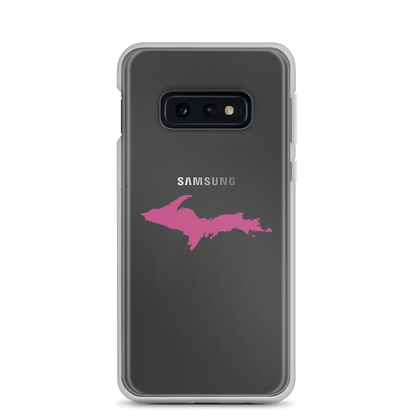 Michigan Upper Peninsula Clear Phone Case (w/ Apple Blossom Pink UP Outline) | Samsung Android