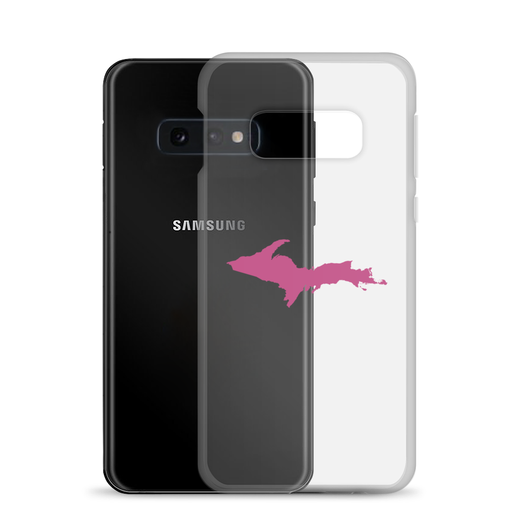 Michigan Upper Peninsula Clear Phone Case (w/ Apple Blossom Pink UP Outline) | Samsung Android