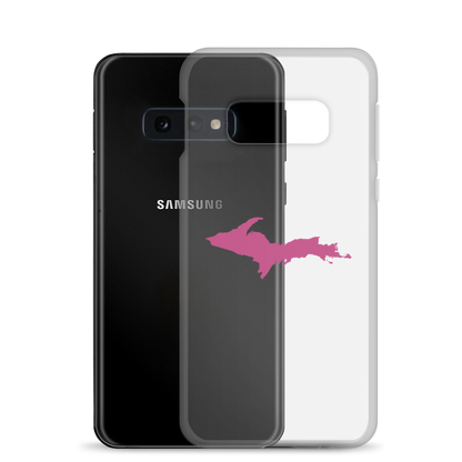 Michigan Upper Peninsula Clear Phone Case (w/ Apple Blossom Pink UP Outline) | Samsung Android